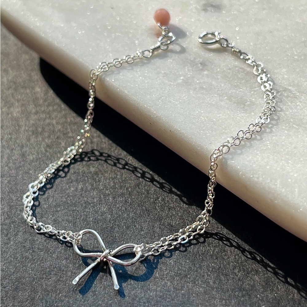 Sterling Silver Dainty Bow Gemstone Bracelet